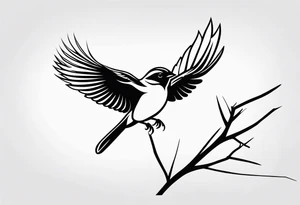 Sparrow taking off from breaking branch tattoo idea