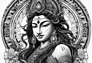 I'll focus on incorporating Lord Shiva, symbols of adventure, happiness, and travel, along with the requested themes of positivity and going with the flow into the design tattoo idea