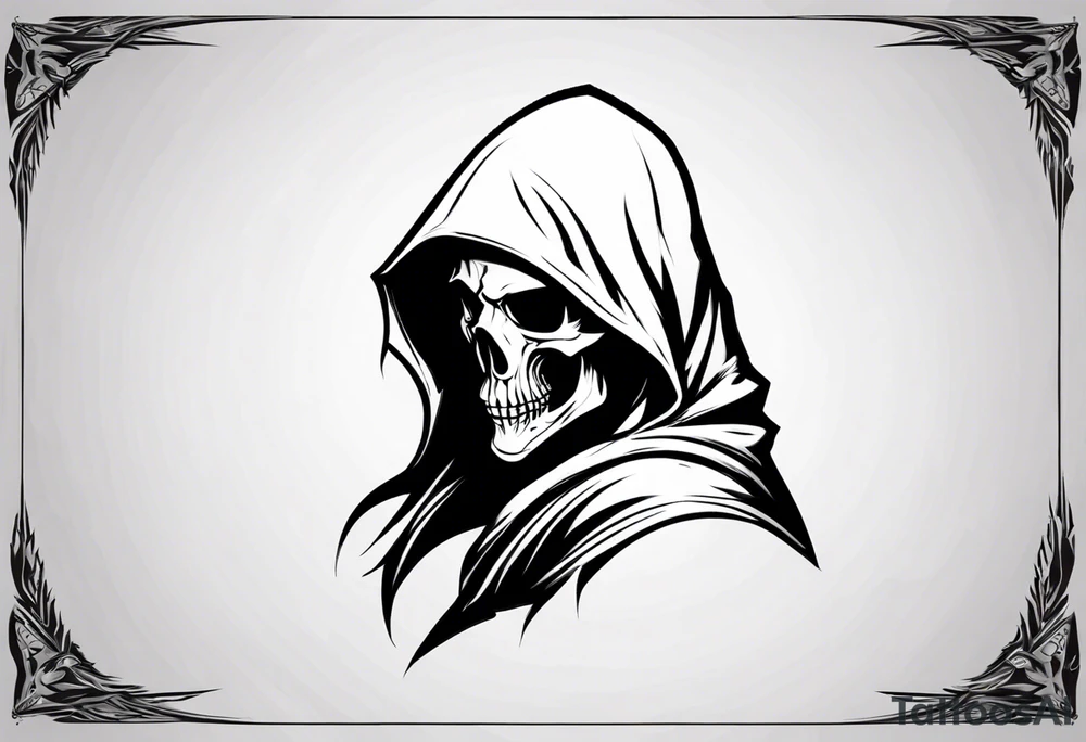 side view, hooded reaper upper body, no skull tattoo idea