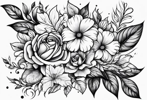 Florais com folhas em traços finos tattoo idea