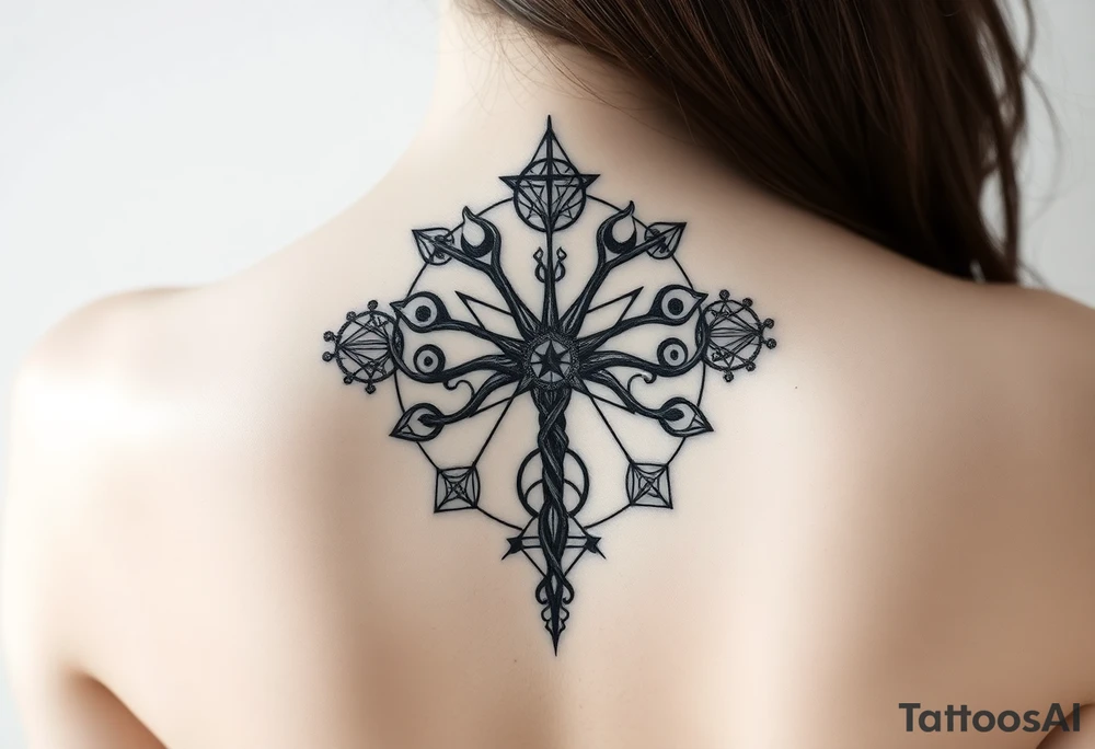 Sephiroth tree tattoo with sacred geometry and cosmic elements 10 Sephiroth Kabbala tattoo idea