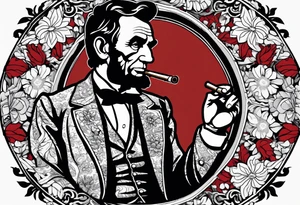 Abraham Lincoln smoking a cigar  in a flowered suit jacket doing karate poses like karate kid tattoo idea