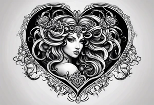 Gothic Medusa inside of a heart blackwork tattoo idea