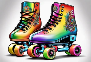 roller skates with rainbow wheels tattoo idea