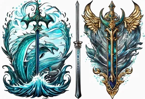 Poseidon’s Trident with Atlantis backdrop tattoo idea