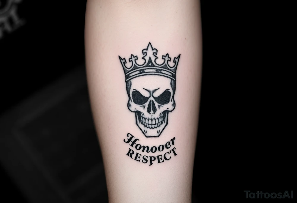 Skull with Kings crown with saying Loyalty Honor Respect tattoo idea