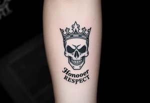 Skull with Kings crown with saying Loyalty Honor Respect tattoo idea