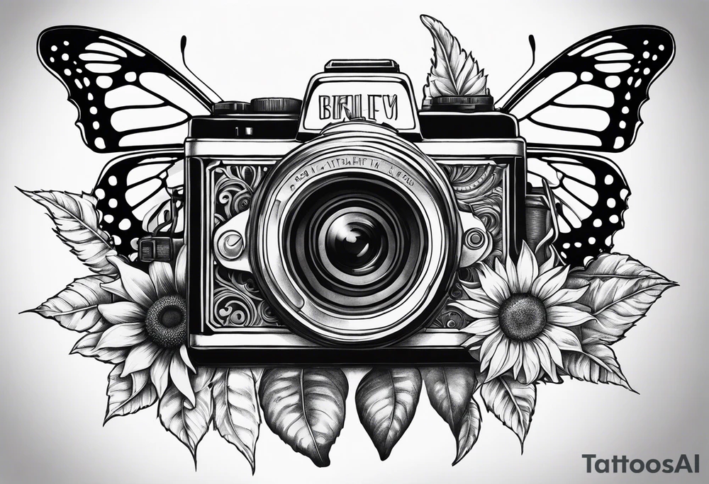 Butterfly, sunflower, camera, book tattoo idea