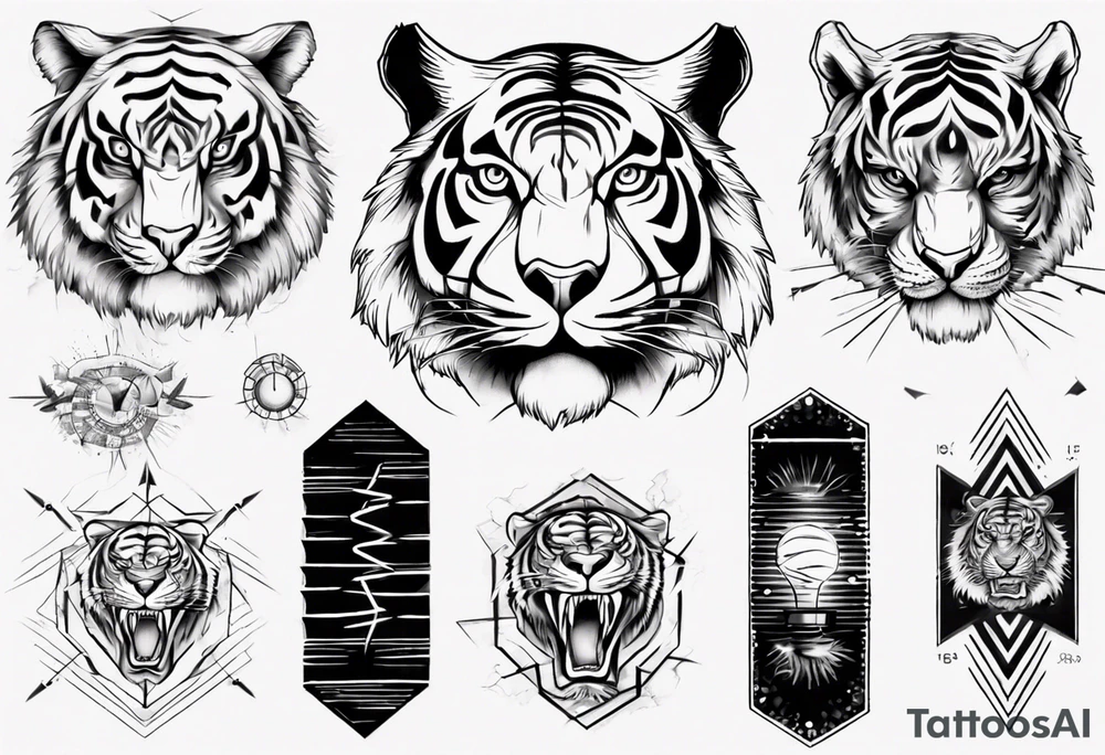 Forearm sleeve tattoo with a tiger and electricity tattoo idea