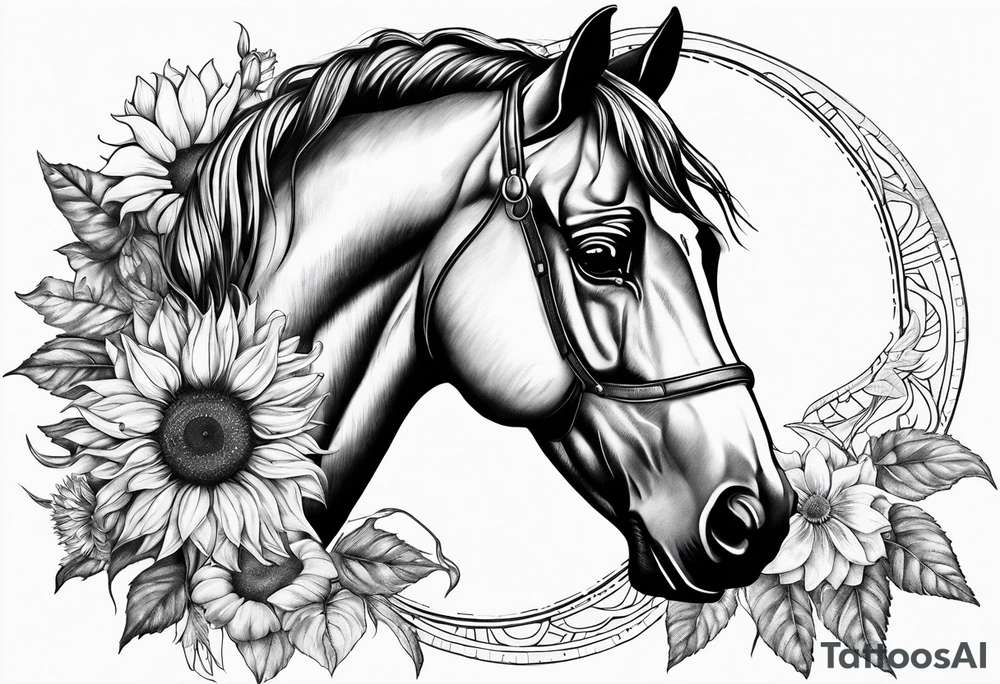Horse, compass, sunflower tattoo idea