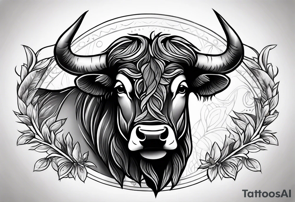 Black and grey taurus birthday tattoo idea