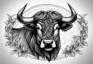 Black and grey taurus birthday tattoo idea