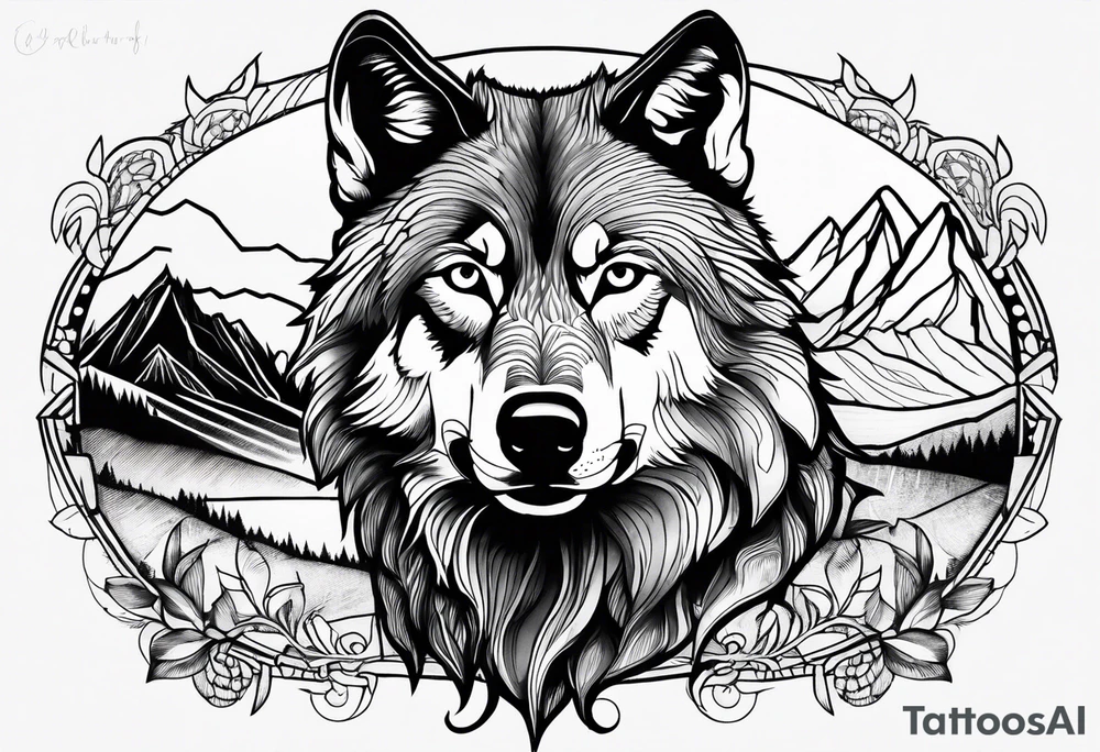 Mountains, wolf in it tattoo idea