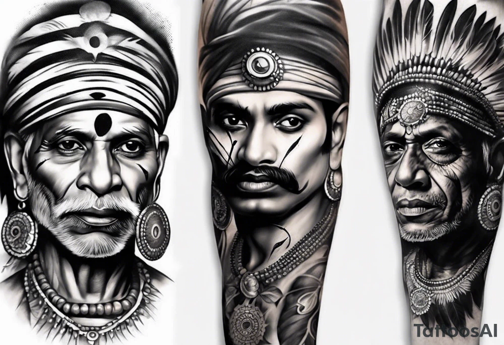 indian man face realistic leg sleeve tattoo idea