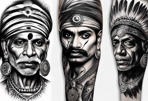 indian man face realistic leg sleeve tattoo idea