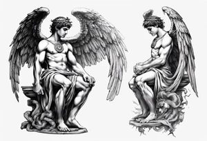 God hermes kneeling with wings wrapped around him tattoo idea