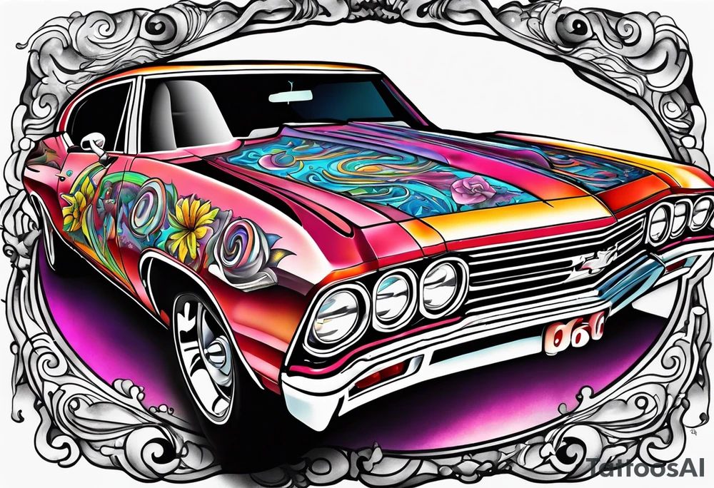 Can you design a surrealism tattoo that says “66 Chevelle” tattoo idea