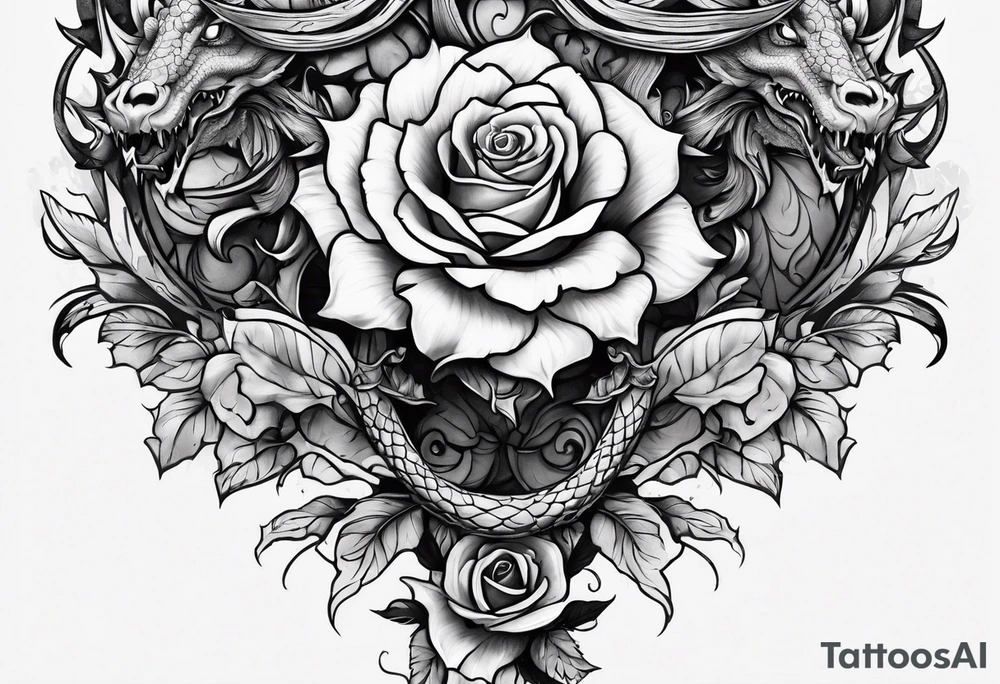 Dragon roses tattoo idea