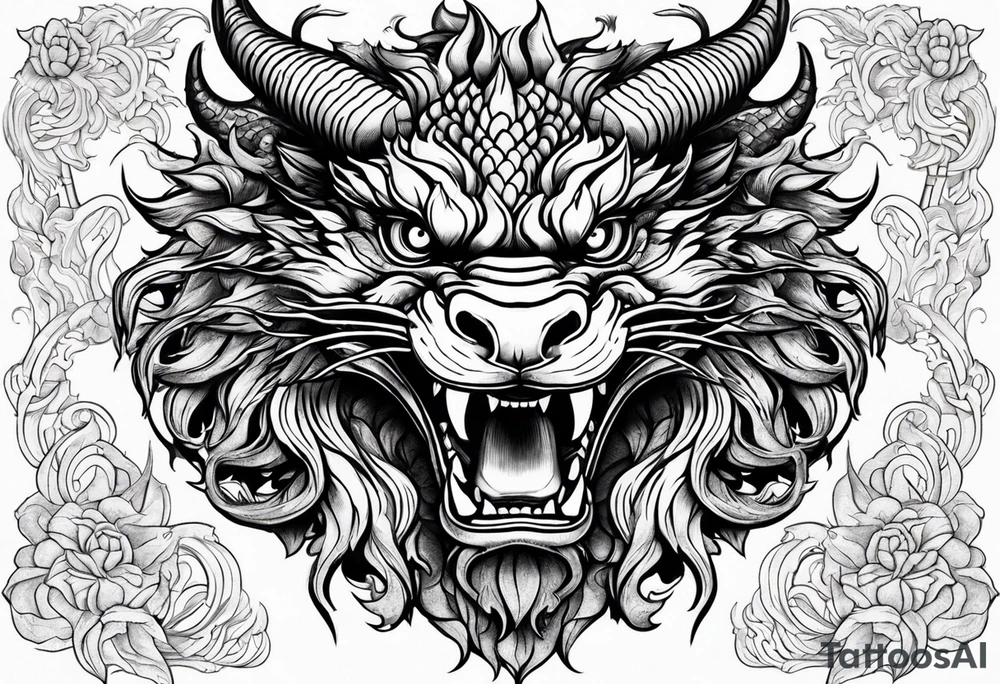 Animal Head ONLY: Chinese Dragon front facing tattoo idea Animal Head ONLY: Chinese Dragon front facing tattoo idea