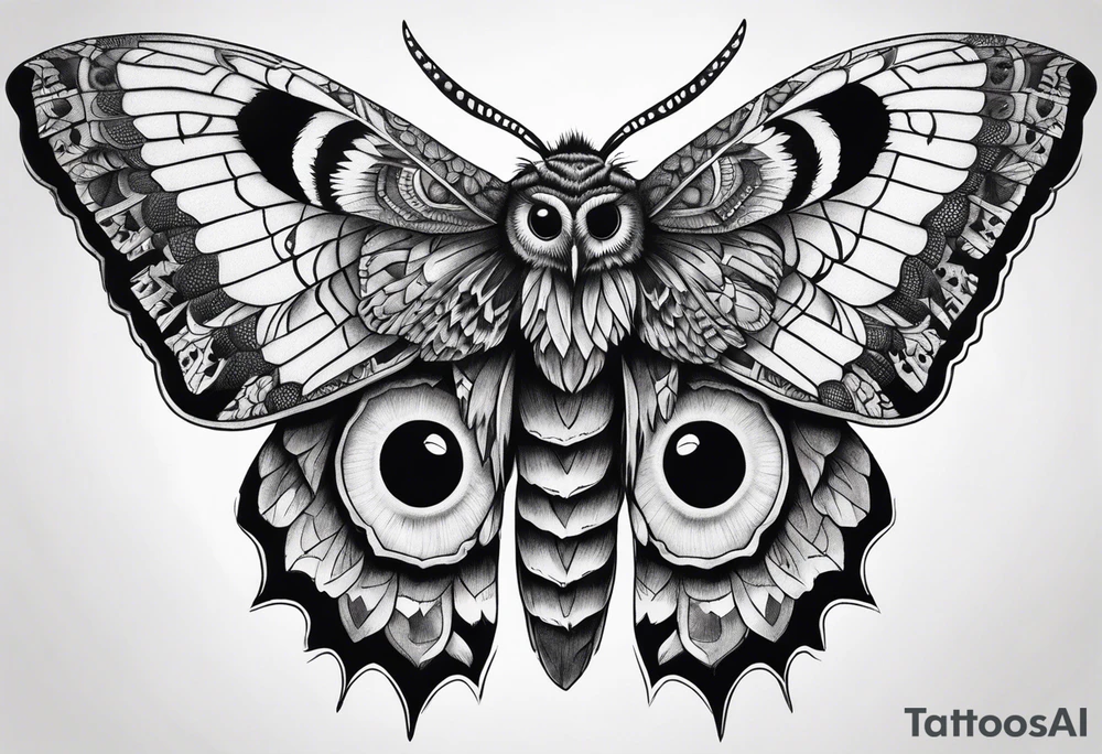 Dead head moth with owl eyes tattoo idea