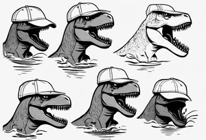 happy t rex in a pool wearing water polo cap tattoo idea
