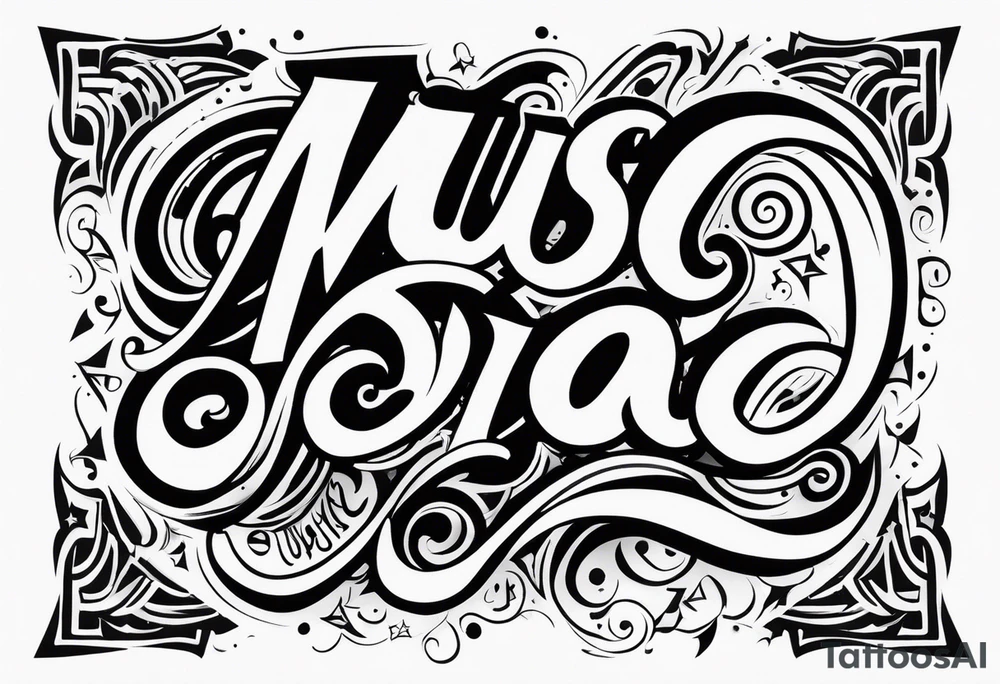 Twist the word “music” tattoo idea