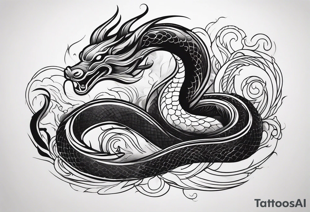 mythical serpent with smoke body tattoo idea