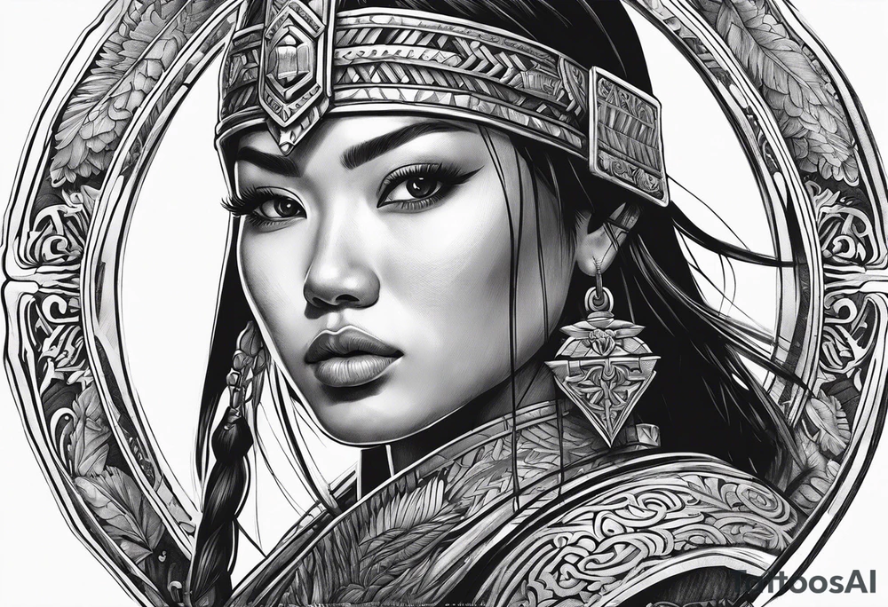 Strong Filipino female warrior pretty face Balisong alibaba fighting battle tattoo idea