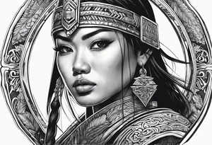 Strong Filipino female warrior pretty face Balisong alibaba fighting battle tattoo idea