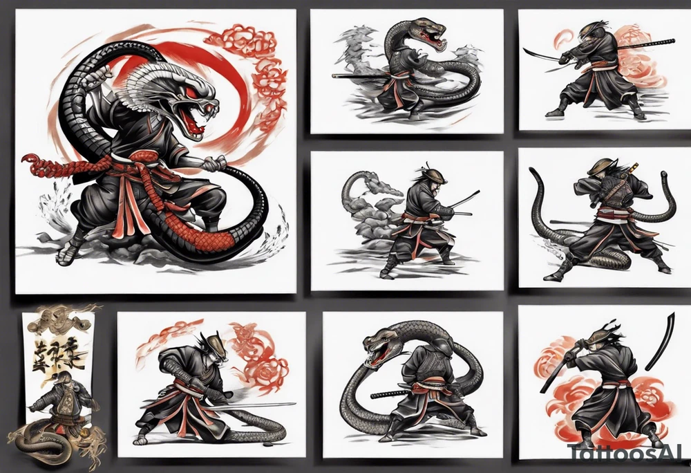 Samurai fighting a cobra tattoo idea