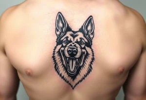 German Shepherd snarling with mouth open and barred teeth. tattoo idea