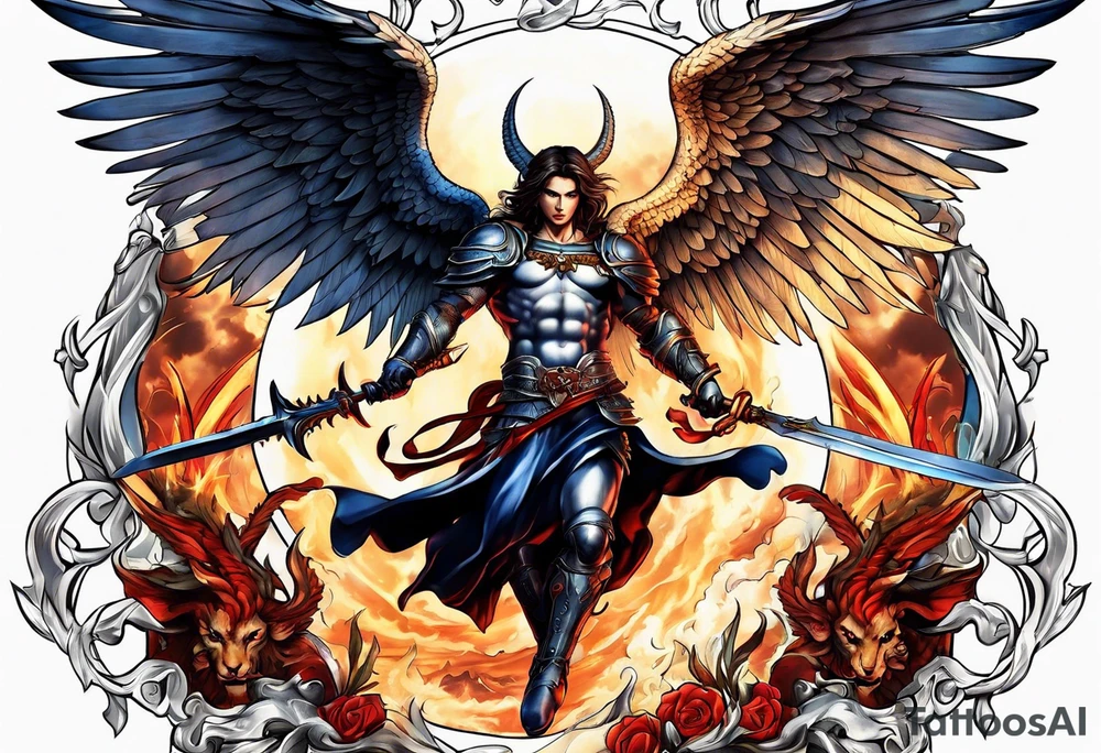Michael the Archangel fighting devil tattoo idea