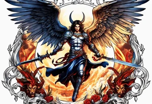 Michael the Archangel fighting devil tattoo idea