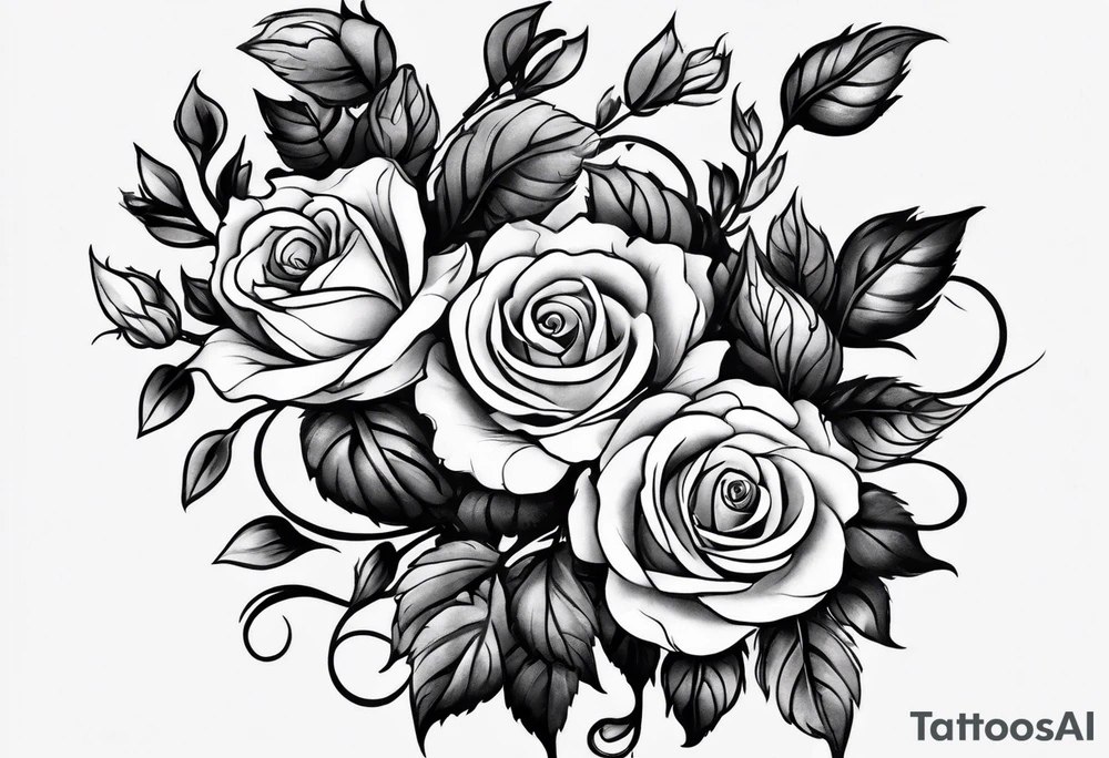 draw image of sleeve tattoo that has 65 small roses on a vine, they can be different sizes, tattoo idea