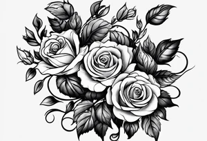 draw image of sleeve tattoo that has 65 small roses on a vine, they can be different sizes, tattoo idea