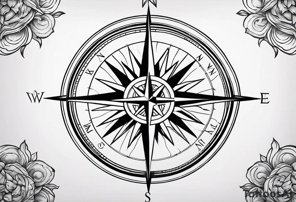 compass rose with long straight lines tattoo idea