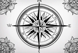compass rose with long straight lines tattoo idea