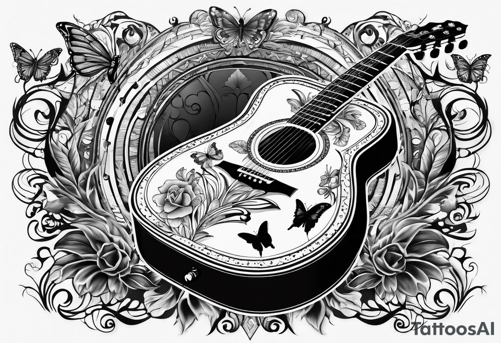 Guitar, butterfly, rainbow, Woody tattoo idea