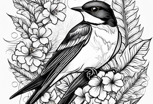 Swallow birds and floral background with ferns tattoo idea