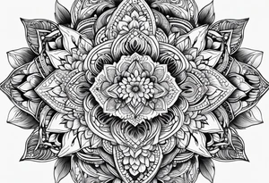 An intricate mandala design incorporating elements of nature and wisdom tattoo idea