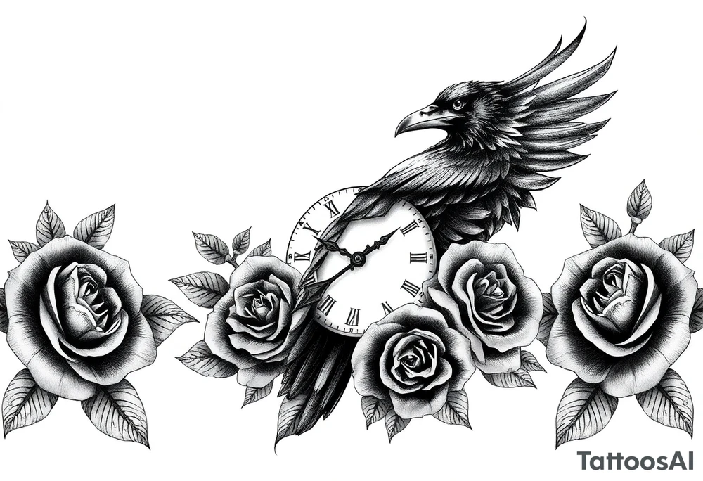 raven,roses,clock. tattoo idea