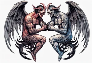 Demon and angel hugging each other tattoo idea