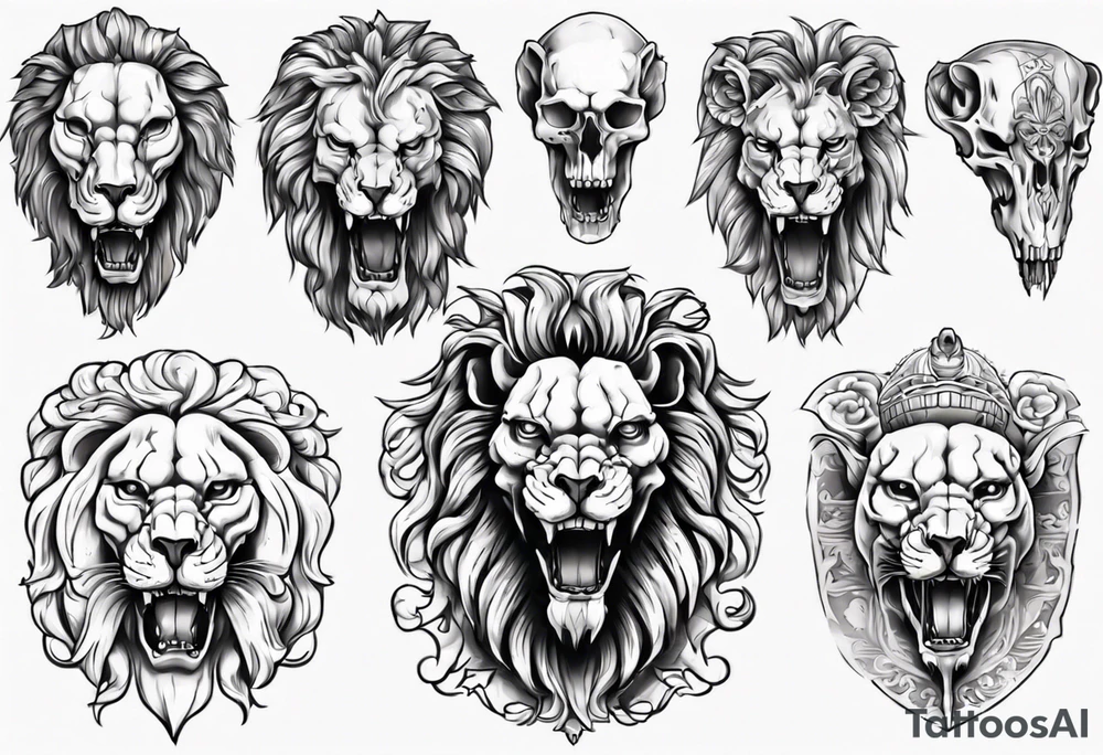 Lion skull statue Roman ancient tattoo idea