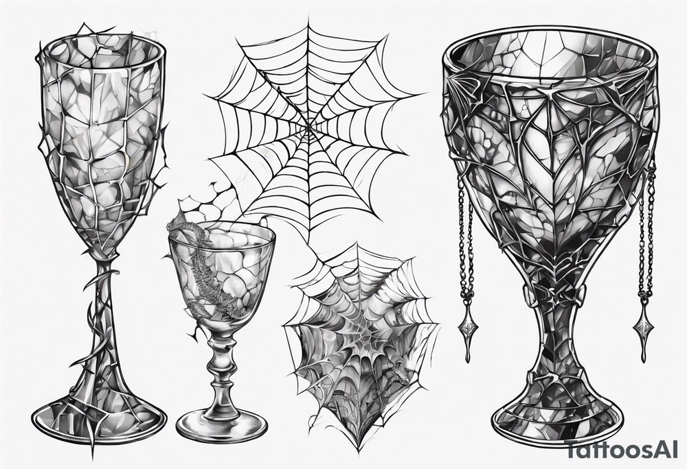 Shattered glass goblet tangled spiderweb dragon scales tattoo idea