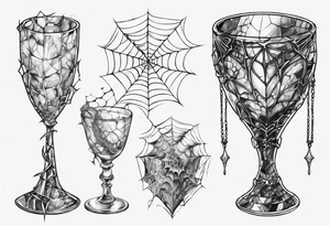 Shattered glass goblet tangled spiderweb dragon scales tattoo idea