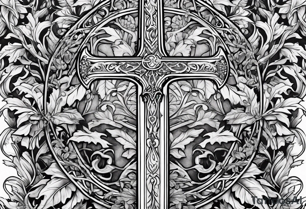 Leafy vines with sword tattoo idea