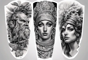 photorealistic greek sleeve tattoo idea