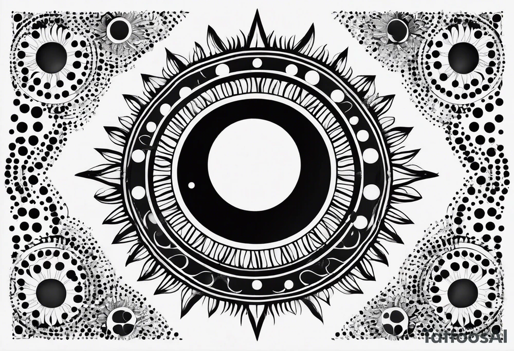 simple sun made of black dots and circles tattoo idea