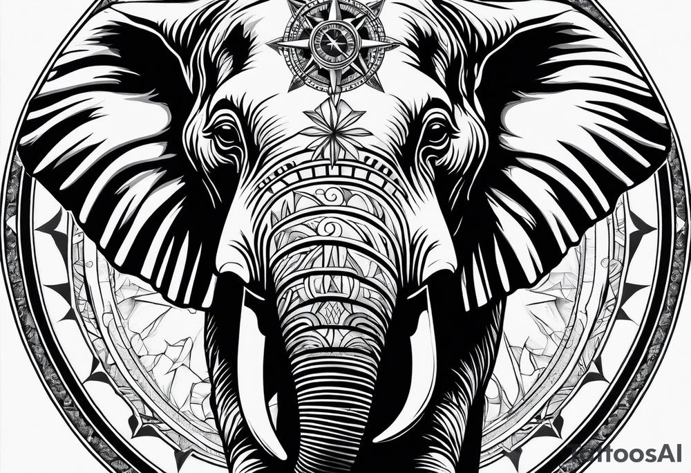Compass held in an elephant's trunk tattoo idea