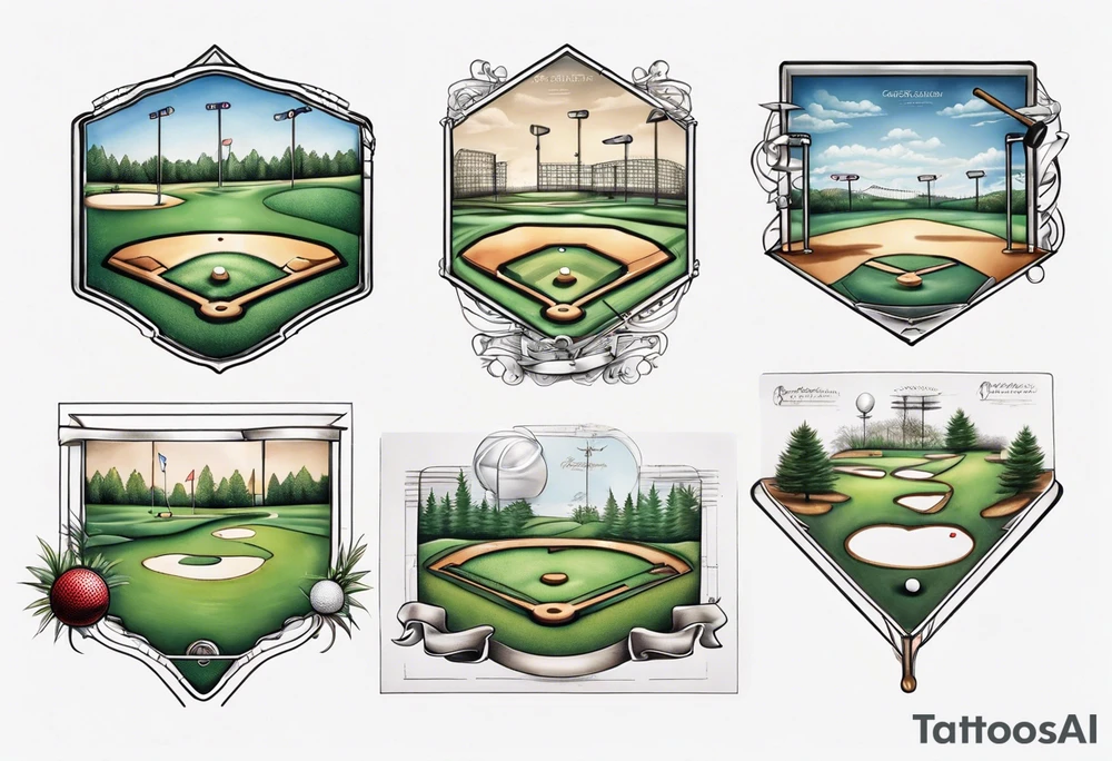 baseball diamond and golf course blueprint tattoo idea